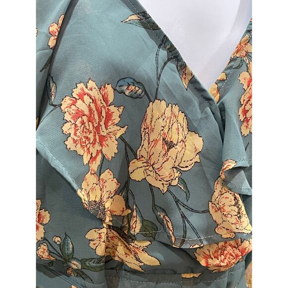 Forever 21 Teal Floral Romper Jumpsuit Women’s Size Small - Picture 4 of 6